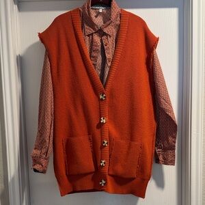 Free People Sweater Orange Button-Up Vest
